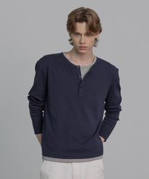 YEEZY レイヤード ヘンリーネック 長袖 Tシャツ [ネイビー]