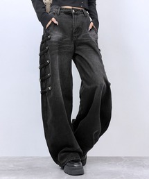 【 UNISEX 】ナポレオンベルトデザイン ワイドデニムパンツ