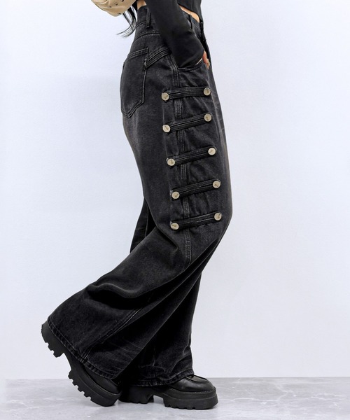 FOLLOWIN（フォロウィン）の「【 UNISEX  】ナポレオンベルトデザイン ワイドデニムパンツ（デニムパンツ・レディース・ダークブラウン/ブラック・SMALL/MEDIUM/LARGE）」の6枚目の写真