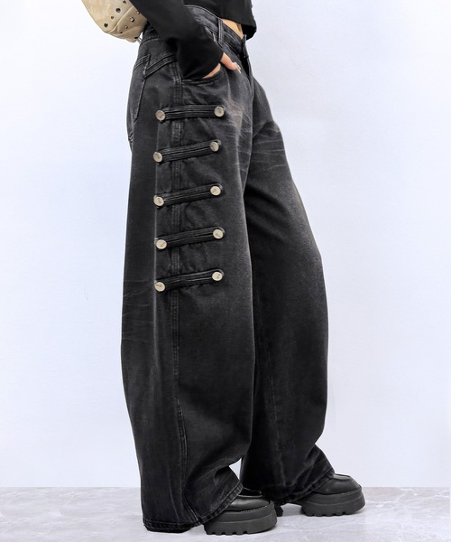 FOLLOWIN（フォロウィン）の「【 UNISEX  】ナポレオンベルトデザイン ワイドデニムパンツ（デニムパンツ・レディース・ダークブラウン/ブラック・SMALL/MEDIUM/LARGE）」の7枚目の写真