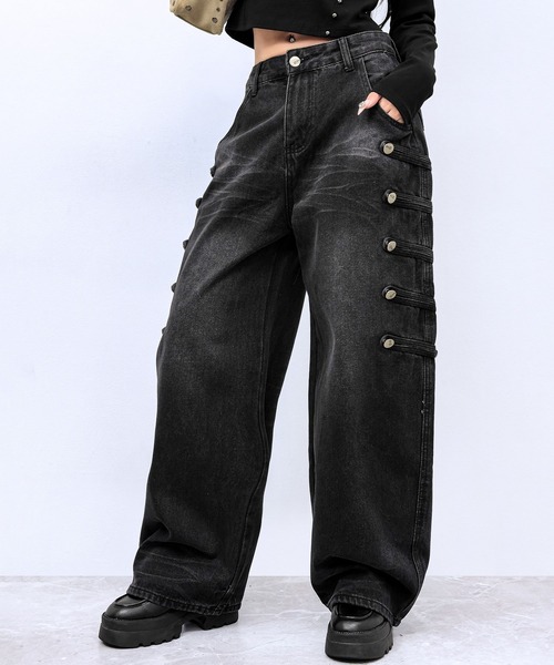 FOLLOWIN（フォロウィン）の「【 UNISEX  】ナポレオンベルトデザイン ワイドデニムパンツ（デニムパンツ・レディース・ダークブラウン/ブラック・SMALL/MEDIUM/LARGE）」の3枚目の写真
