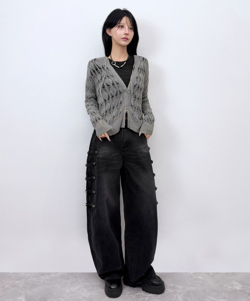 FOLLOWIN（フォロウィン）の「【 UNISEX  】ナポレオンベルトデザイン ワイドデニムパンツ（デニムパンツ・レディース・ダークブラウン/ブラック・SMALL/MEDIUM/LARGE）」の11枚目の写真