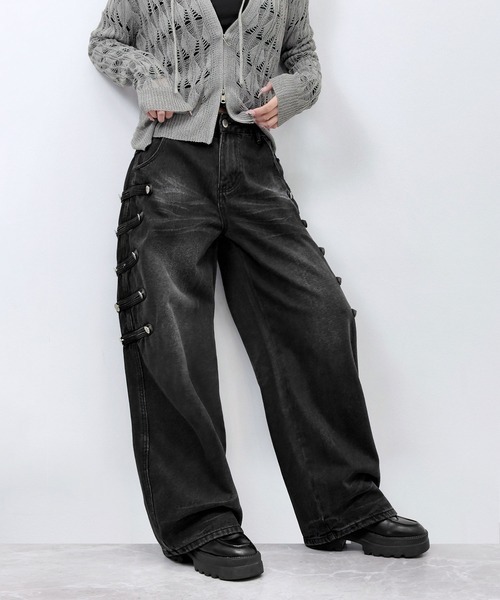 FOLLOWIN（フォロウィン）の「【 UNISEX  】ナポレオンベルトデザイン ワイドデニムパンツ（デニムパンツ・レディース・ダークブラウン/ブラック・SMALL/MEDIUM/LARGE）」の5枚目の写真