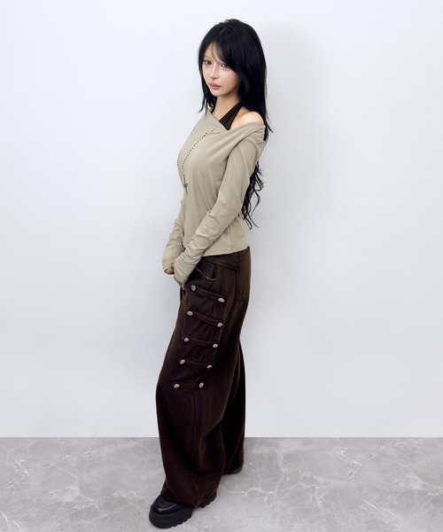 FOLLOWIN（フォロウィン）の「【 UNISEX  】ナポレオンベルトデザイン ワイドデニムパンツ（デニムパンツ・レディース・ダークブラウン/ブラック・SMALL/MEDIUM/LARGE）」の18枚目の写真