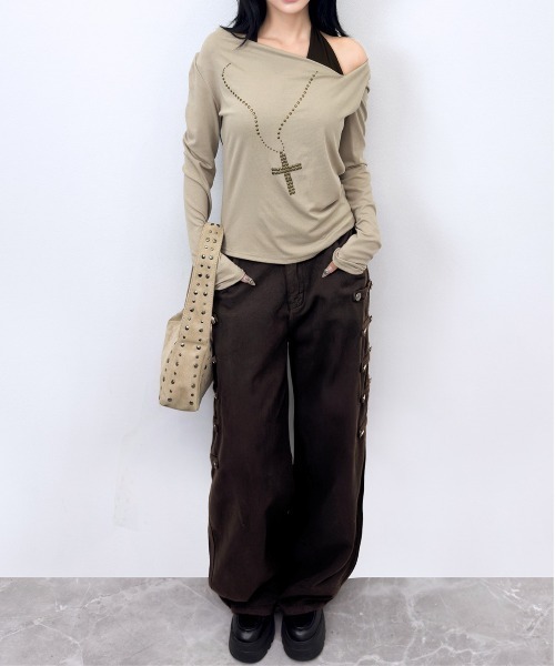 FOLLOWIN（フォロウィン）の「【 UNISEX  】ナポレオンベルトデザイン ワイドデニムパンツ（デニムパンツ・レディース・ダークブラウン/ブラック・SMALL/MEDIUM/LARGE）」の20枚目の写真
