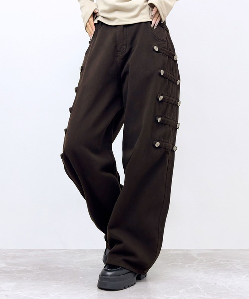 FOLLOWIN（フォロウィン）の「【 UNISEX  】ナポレオンベルトデザイン ワイドデニムパンツ（デニムパンツ・レディース・ダークブラウン/ブラック・SMALL/MEDIUM/LARGE）」の12枚目の写真