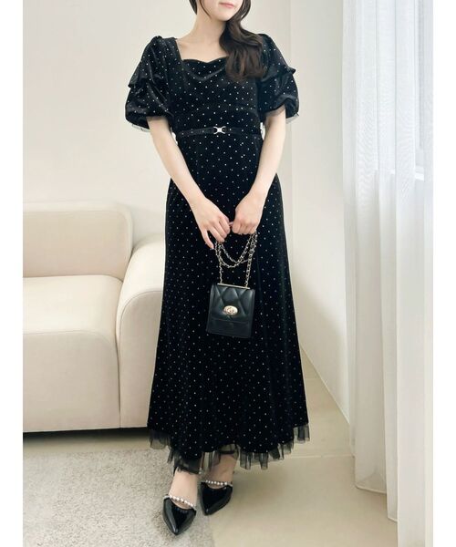 dazzlin(ダズリン)の「ラメドットベロアドレス(ドレス・レディース・ピンク/ブラック・MEDIUM/SMALL)」の3枚目の写真