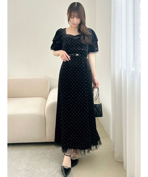 dazzlin(ダズリン)の「ラメドットベロアドレス(ドレス・レディース・ピンク/ブラック・MEDIUM/SMALL)」の4枚目の写真