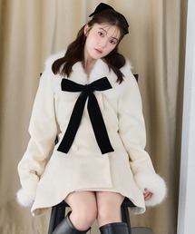 【Premium order】フロントリボンフェイクファーミドルコート