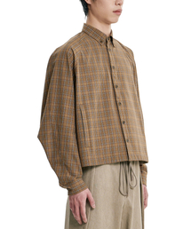 Cropped Sculpted Raglan Check Shirt [CAMEL]