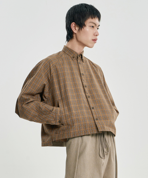 AJOBYAJO（アジョバイアジョ）の「Cropped Sculpted Raglan Check Shirt [CAMEL]（シャツ/ブラウス・レディース・その他・MEDIUM/LARGE）」の11枚目の写真