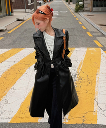 Belted Leather Coat - Black