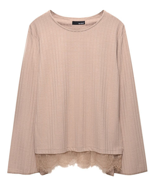 Re:EDIT（リエディ）の「ベルスリーブ裾レースストレッチリブトップス[2016秋新作][2016AW展示会][リエディオリジナル][Re:EDIT/リエディ]（Tシャツ/カットソー・レディース・ブラック/アイボリー/ワイン/ブラウン/ベージュ・MEDIUM/LARGE）」の4枚目の写真