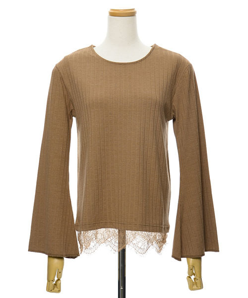 Re:EDIT（リエディ）の「ベルスリーブ裾レースストレッチリブトップス[2016秋新作][2016AW展示会][リエディオリジナル][Re:EDIT/リエディ]（Tシャツ/カットソー・レディース・ブラック/アイボリー/ワイン/ブラウン/ベージュ・MEDIUM/LARGE）」の18枚目の写真