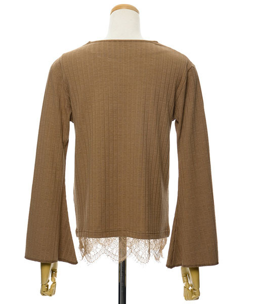 Re:EDIT（リエディ）の「ベルスリーブ裾レースストレッチリブトップス[2016秋新作][2016AW展示会][リエディオリジナル][Re:EDIT/リエディ]（Tシャツ/カットソー・レディース・ブラック/アイボリー/ワイン/ブラウン/ベージュ・MEDIUM/LARGE）」の20枚目の写真