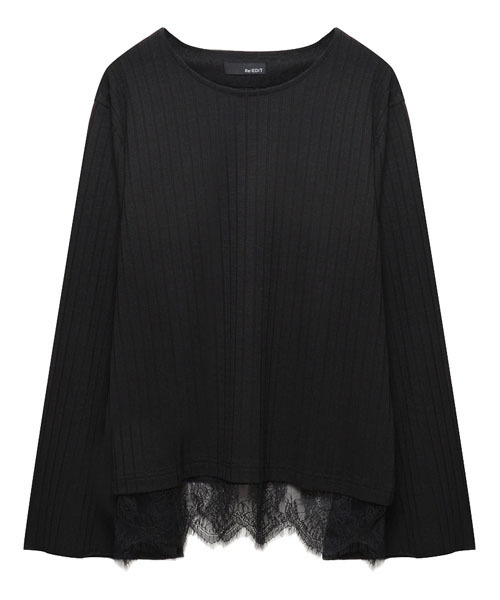 Re:EDIT（リエディ）の「ベルスリーブ裾レースストレッチリブトップス[2016秋新作][2016AW展示会][リエディオリジナル][Re:EDIT/リエディ]（Tシャツ/カットソー・レディース・ブラック/アイボリー/ワイン/ブラウン/ベージュ・MEDIUM/LARGE）」の14枚目の写真