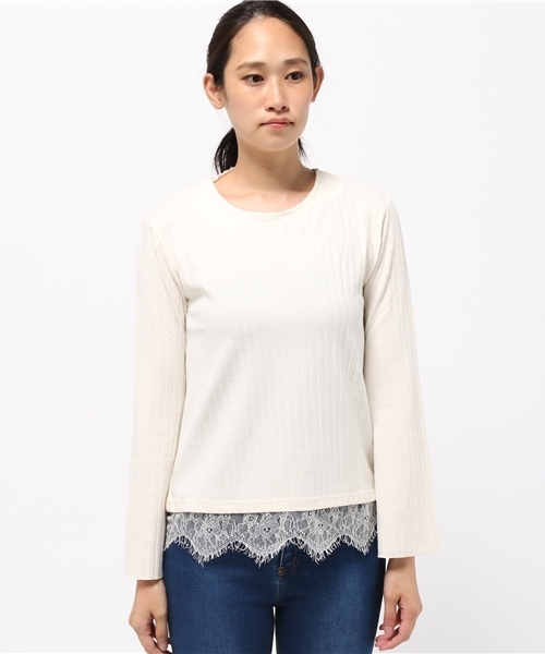 Re:EDIT（リエディ）の「ベルスリーブ裾レースストレッチリブトップス[2016秋新作][2016AW展示会][リエディオリジナル][Re:EDIT/リエディ]（Tシャツ/カットソー・レディース・ブラック/アイボリー/ワイン/ブラウン/ベージュ・MEDIUM/LARGE）」の17枚目の写真