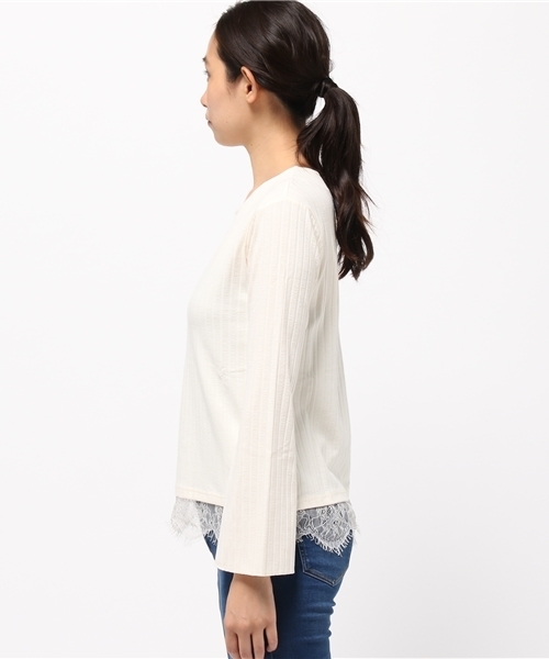 Re:EDIT（リエディ）の「ベルスリーブ裾レースストレッチリブトップス[2016秋新作][2016AW展示会][リエディオリジナル][Re:EDIT/リエディ]（Tシャツ/カットソー・レディース・ブラック/アイボリー/ワイン/ブラウン/ベージュ・MEDIUM/LARGE）」の7枚目の写真