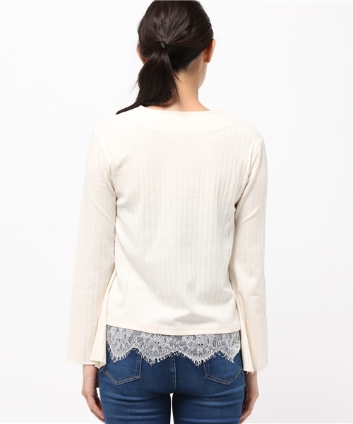 Re:EDIT（リエディ）の「ベルスリーブ裾レースストレッチリブトップス[2016秋新作][2016AW展示会][リエディオリジナル][Re:EDIT/リエディ]（Tシャツ/カットソー・レディース・ブラック/アイボリー/ワイン/ブラウン/ベージュ・MEDIUM/LARGE）」の8枚目の写真