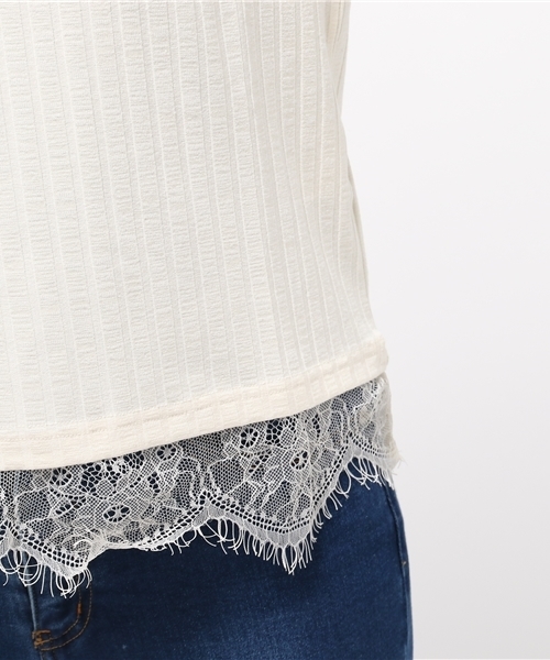 Re:EDIT（リエディ）の「ベルスリーブ裾レースストレッチリブトップス[2016秋新作][2016AW展示会][リエディオリジナル][Re:EDIT/リエディ]（Tシャツ/カットソー・レディース・ブラック/アイボリー/ワイン/ブラウン/ベージュ・MEDIUM/LARGE）」の11枚目の写真