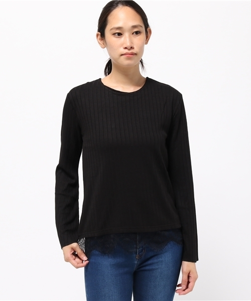 Re:EDIT（リエディ）の「ベルスリーブ裾レースストレッチリブトップス[2016秋新作][2016AW展示会][リエディオリジナル][Re:EDIT/リエディ]（Tシャツ/カットソー・レディース・ブラック/アイボリー/ワイン/ブラウン/ベージュ・MEDIUM/LARGE）」の6枚目の写真