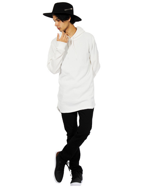 ８(eight)（エイト）の「ワッフル プルオーバー パーカー ロング丈（パーカー・メンズ・グレー/ブラック/ホワイト・LARGE/MEDIUM）」の12枚目の写真