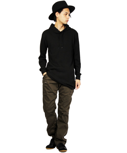 ８(eight)（エイト）の「ワッフル プルオーバー パーカー ロング丈（パーカー・メンズ・グレー/ブラック/ホワイト・LARGE/MEDIUM）」の13枚目の写真