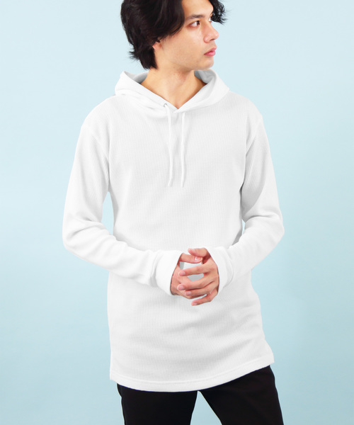 ８(eight)（エイト）の「ワッフル プルオーバー パーカー ロング丈（パーカー・メンズ・グレー/ブラック/ホワイト・LARGE/MEDIUM）」の2枚目の写真