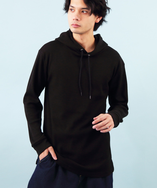 ８(eight)（エイト）の「ワッフル プルオーバー パーカー ロング丈（パーカー・メンズ・グレー/ブラック/ホワイト・LARGE/MEDIUM）」の3枚目の写真