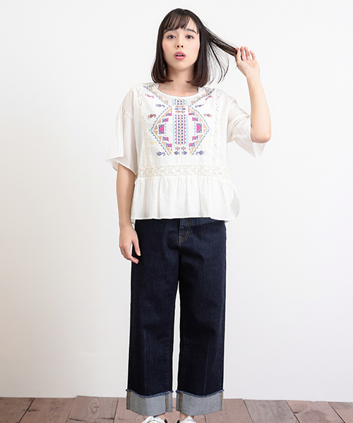 CUBE SUGAR(キューブシュガー)の「インド刺繍ブラウス(シャツ/ブラウス・レディース・ホワイト/ブラック・M)」の9枚目の写真