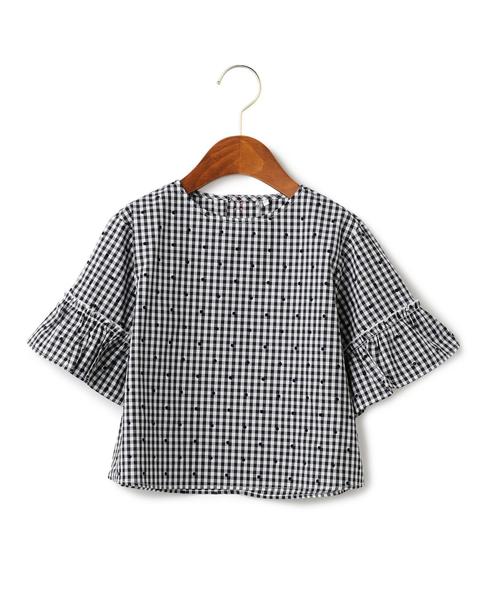 green label relaxing（グリーンレーベルリラクシング）の「ギンガムチェック ドット ソデフレア ブラウス ◆（シャツ/ブラウス・キッズ・コバルトブルー/ブラック・125/105/115/95）」の2枚目の写真