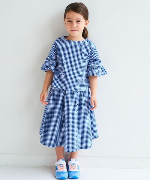 green label relaxing（グリーンレーベルリラクシング）の「ギンガムチェック ドット ソデフレア ブラウス ◆（シャツ/ブラウス・キッズ・コバルトブルー/ブラック・125/105/115/95）」の8枚目の写真