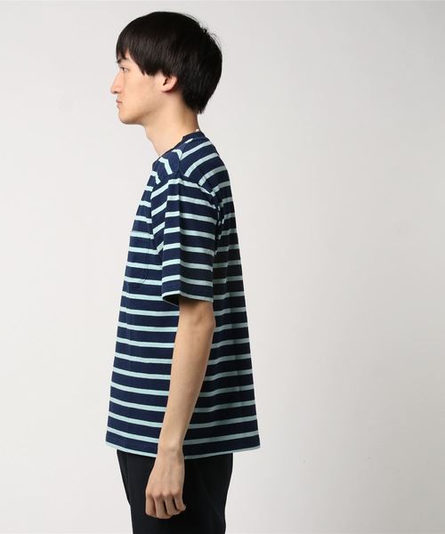 CORISCO（コリスコ）の「インディゴボーダーポケットTシャツ（Tシャツ/カットソー・メンズ・ピンク/グリーン/イエロー・L/M/XL）」の4枚目の写真