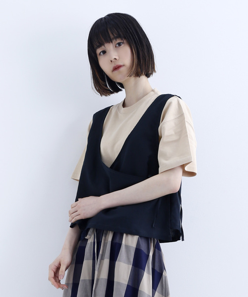 MERLOT IKYU（メルローイキュウ）の「綿麻カシュクールベスト1624（ベスト・レディース・ネイビー/ブラウン/カーキ・FREE）」の3枚目の写真
