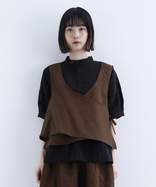 MERLOT IKYU（メルローイキュウ）の「綿麻カシュクールベスト1624（ベスト・レディース・ネイビー/ブラウン/カーキ・FREE）」の4枚目の写真