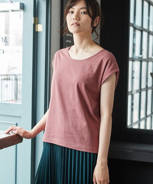 AMERICAN HOLIC（アメリカンホリック）の「USAコットンクルーネックTEE（Tシャツ/カットソー・レディース・ブラック/ベージュ/イエロー/オフホワイト/ピンク系その他2/カーキ・M/L）」の6枚目の写真