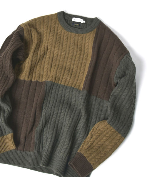 SHIPS JET BLUE（シップスジェットブルー）の「SHIPS JET BLUE: パッチワーク ジャカードニット（ニット/セーター・メンズ・チャコールグレー/ネイビー/オリーブ・SMALL/MEDIUM/LARGE/X-SMALL）」の2枚目の写真