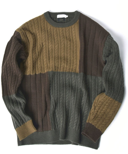 SHIPS JET BLUE（シップスジェットブルー）の「SHIPS JET BLUE: パッチワーク ジャカードニット（ニット/セーター・メンズ・チャコールグレー/ネイビー/オリーブ・SMALL/MEDIUM/LARGE/X-SMALL）」の5枚目の写真