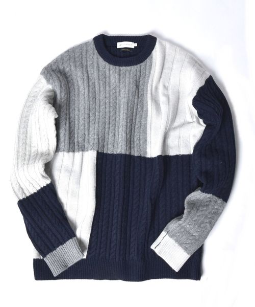 SHIPS JET BLUE（シップスジェットブルー）の「SHIPS JET BLUE: パッチワーク ジャカードニット（ニット/セーター・メンズ・チャコールグレー/ネイビー/オリーブ・SMALL/MEDIUM/LARGE/X-SMALL）」の7枚目の写真