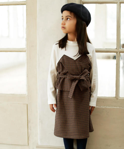 Green Label Relaxing グリーンレーベルリラクシング の キッズ チェックコンビビスチェワンピース ワンピース Wear