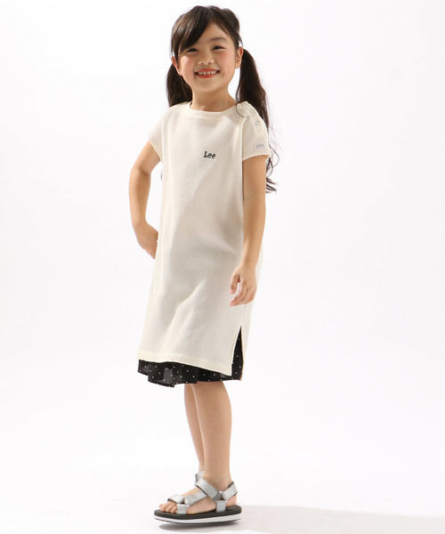 Lee(リー)の「【キッズ】Lee/リー コラボワッフルロングワンピース(Tシャツ/カットソー・キッズ・ベージュ/オフホワイト/ダークグレー・120/130/140)」の5枚目の写真