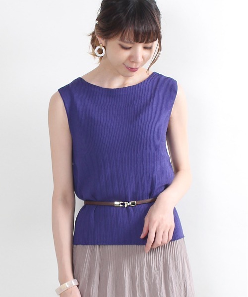 12Twelve Agenda（トゥエルブ　アジェンダ）の「ボートネックノースリーブリブニットプルオーバー（ニット/セーター・レディース・ベージュ/パープル/ブラック/ブラウン/ホワイト/ラベンダー・M）」の5枚目の写真