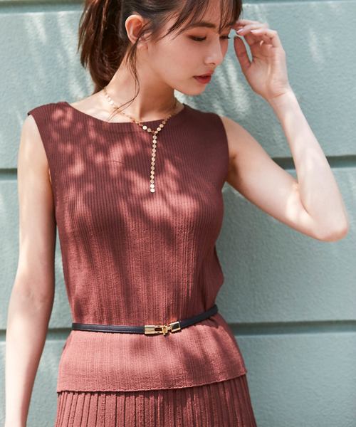 12Twelve Agenda（トゥエルブ　アジェンダ）の「ボートネックノースリーブリブニットプルオーバー（ニット/セーター・レディース・ベージュ/パープル/ブラック/ブラウン/ホワイト/ラベンダー・M）」の4枚目の写真