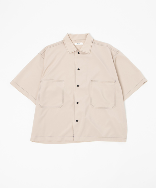 WEGO(ウィゴー)の「WEGO/配色ステッチ5分袖ビッグシルエットポプリンシャツ(シャツ/ブラウス・メンズ・ブラック/ベージュ/ネイビー・MEDIUM/LARGE)」の7枚目の写真