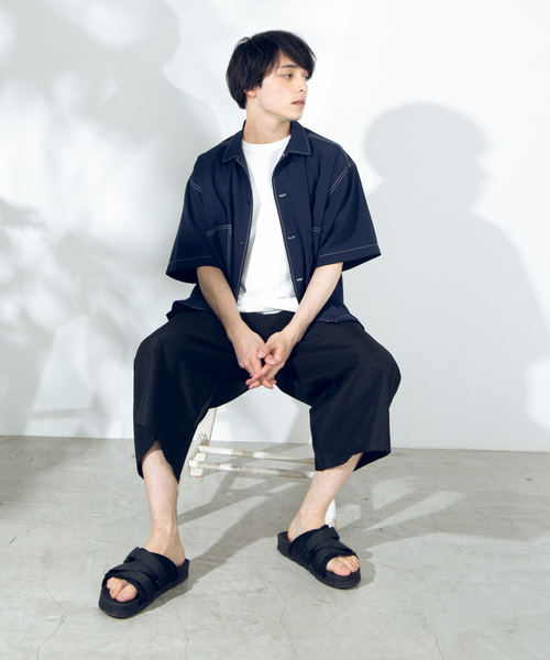 WEGO(ウィゴー)の「WEGO/配色ステッチ5分袖ビッグシルエットポプリンシャツ(シャツ/ブラウス・メンズ・ブラック/ベージュ/ネイビー・MEDIUM/LARGE)」の15枚目の写真