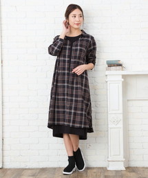 【 大きいサイズ レディース 】 EVLOVE ( イヴロヴ ) ワンピース 綿レーヨン 先染め チェック サッシュ ロング シャツワンピ