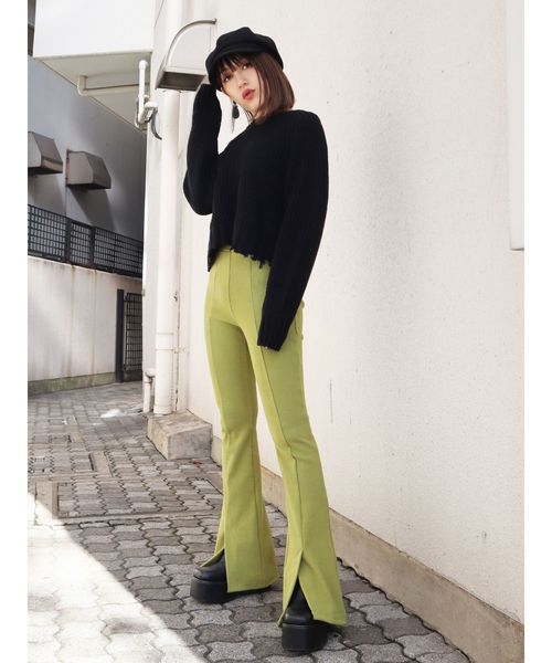 EMODA（エモダ）の「パネルパターンフレアパンツ（その他パンツ・レディース・ブラック/ベージュ/ライム・FREE）」の9枚目の写真