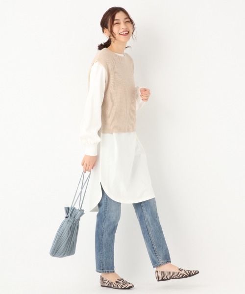 GLOBAL WORK（グローバルワーク）の「ニットベストレイヤードワンピース/861960（ワンピース・レディース・オフホワイト/ブラウン系その他6・MEDIUM/LARGE）」の3枚目の写真