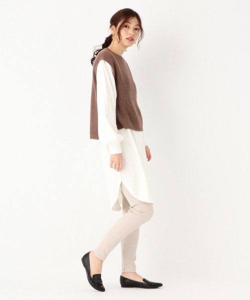 GLOBAL WORK（グローバルワーク）の「ニットベストレイヤードワンピース/861960（ワンピース・レディース・オフホワイト/ブラウン系その他6・MEDIUM/LARGE）」の5枚目の写真