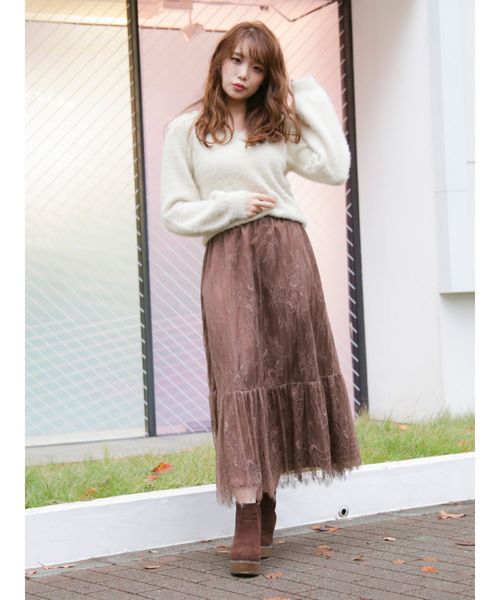 dazzlin（ダズリン）の「レースマキシスカート（スカート・レディース・ベージュ/グリーン/ブラウン・FREE）」の5枚目の写真